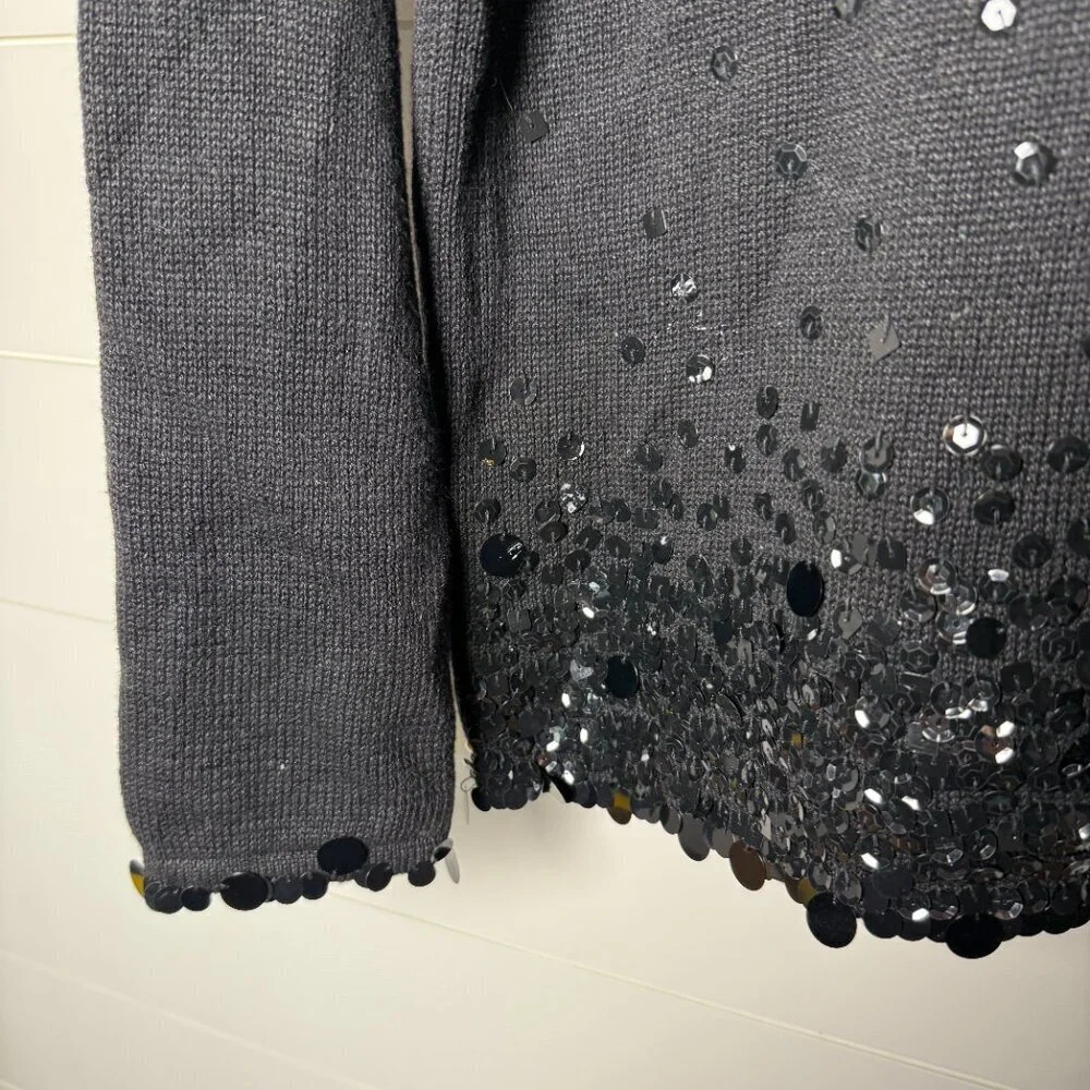 Arriviste Women's Sequin Black Long Sleeve Knit Sweater Cotton Blend Sz Large
